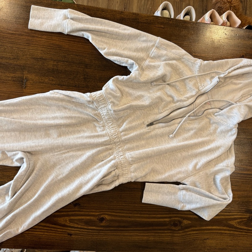 Free People Gray Hooded Jumpsuit